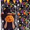 Halloween Backdrop Curtain Foil Fringe for Halloween, Orange Purple Black Background Shiny Tinsel Photo Booth Props, Pumpkin Ghost Bat Party