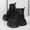 Fashion 12CM Genuine Leather Platform Wedge Chunky Sneakers Spring Autumn Ankle Boots Ladies Booties Mixed Color Hidden Heel Shoes