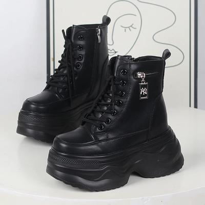 Модные 12 см кроссовки на платформе и танкетке из натуральной кожи, весна-осень, ботильоны до щиколотки, женские ботильоны смешанных цветов на скрытой платформе