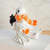Halloween Ghost Figurine Resin Ghost And Black Cat Statue Desktop Ghost Wearing Scarf Ornament for Mantel Cabinet Shelf