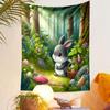 Cute Bunny in a Forest Wonderland Patterned Tapestry Decorative Wall Hanging, Home Bedroom Living Room Decor
