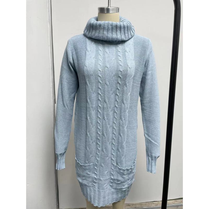 Women's Autumn and Winter Long Sleeve Turtleneck Knitted Sweater Dress