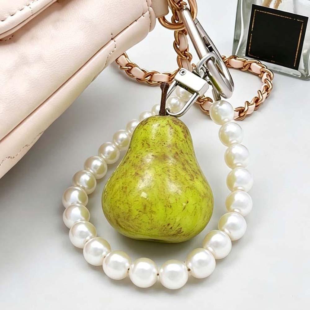 Imitation-Pearl Resin Bag Charm Glossy-Finish Pearl Beaded Key Ring School Bag Decor