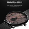 Hannah Martin Men's Quartz Watches Fashion Ultra Thin Watches Simple Men Business Mesh Belt Quartz Watch Male Wristwatches Cherry Ebony Walnut Wood