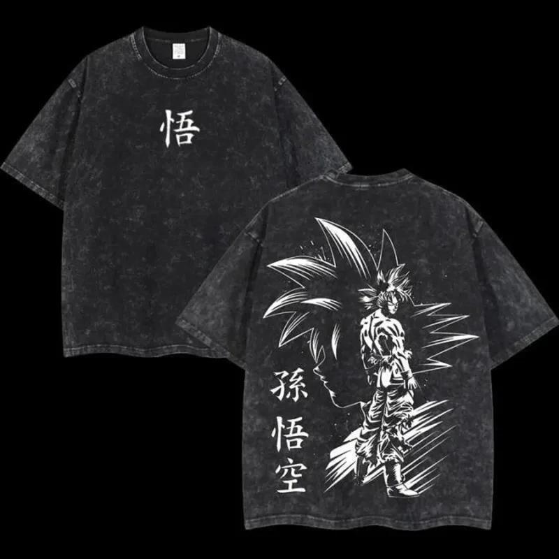 New Anime Dragon Ball Printed Tshirt Mens and Womens Washed Tshirt High Quality Vintage Cotton Tshirt Harajuku Tops