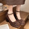 Fashion Retro Pumps for Women Solid Suede Spring Autumn Ankle Buckle Chunky High Heels Women Shoes Black Brown Fashion Mary Jane Shoes