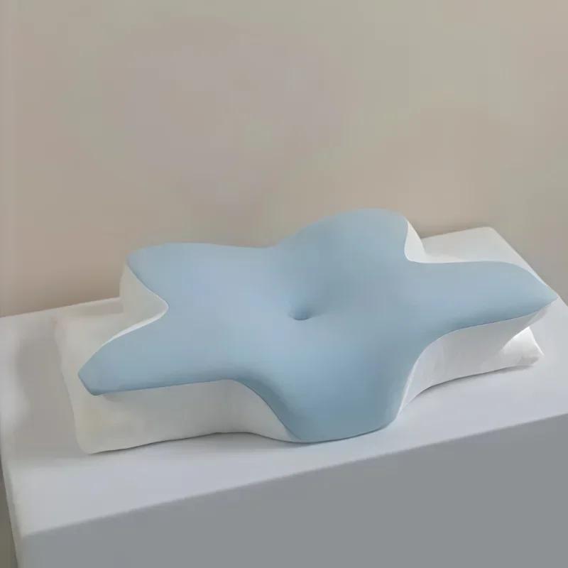 Blue Cooling Butterfly Memory Foam Cervical Pillow Slow Rebound Neck Pain Relief for Side Back Stomach Sleepers