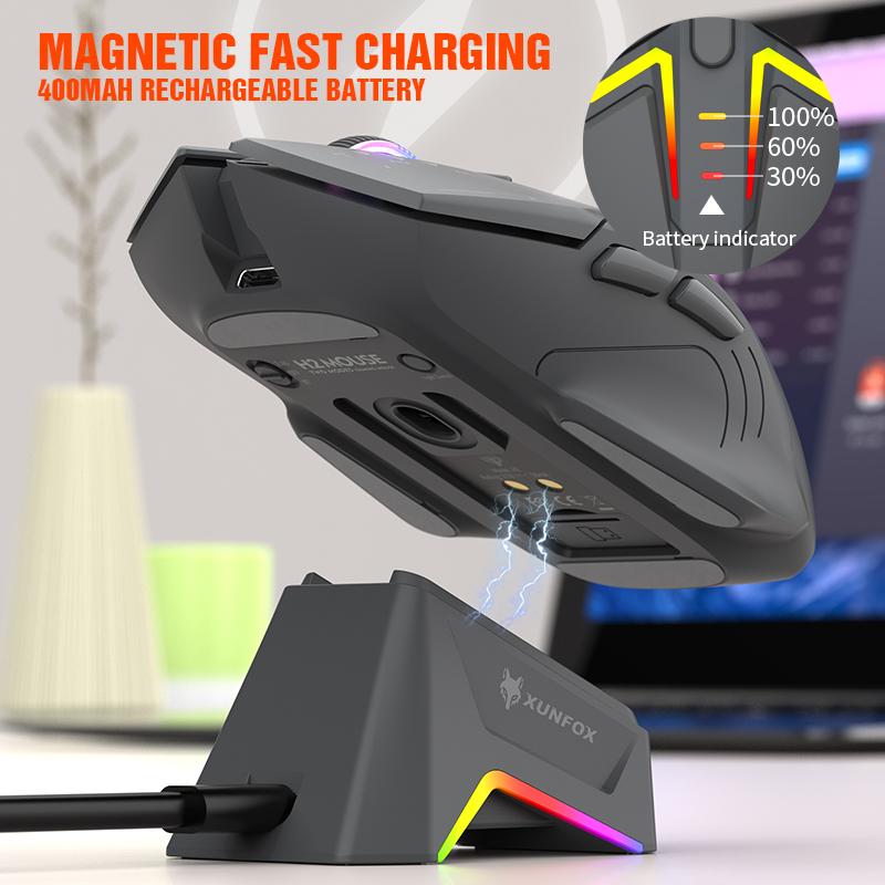 H2 Беспроводная Bluetooth-мышь с двойным режимом, RGB-подсветка, для ноутбука, игровая, офисная, магнитная зарядка, RGB-подсветка
