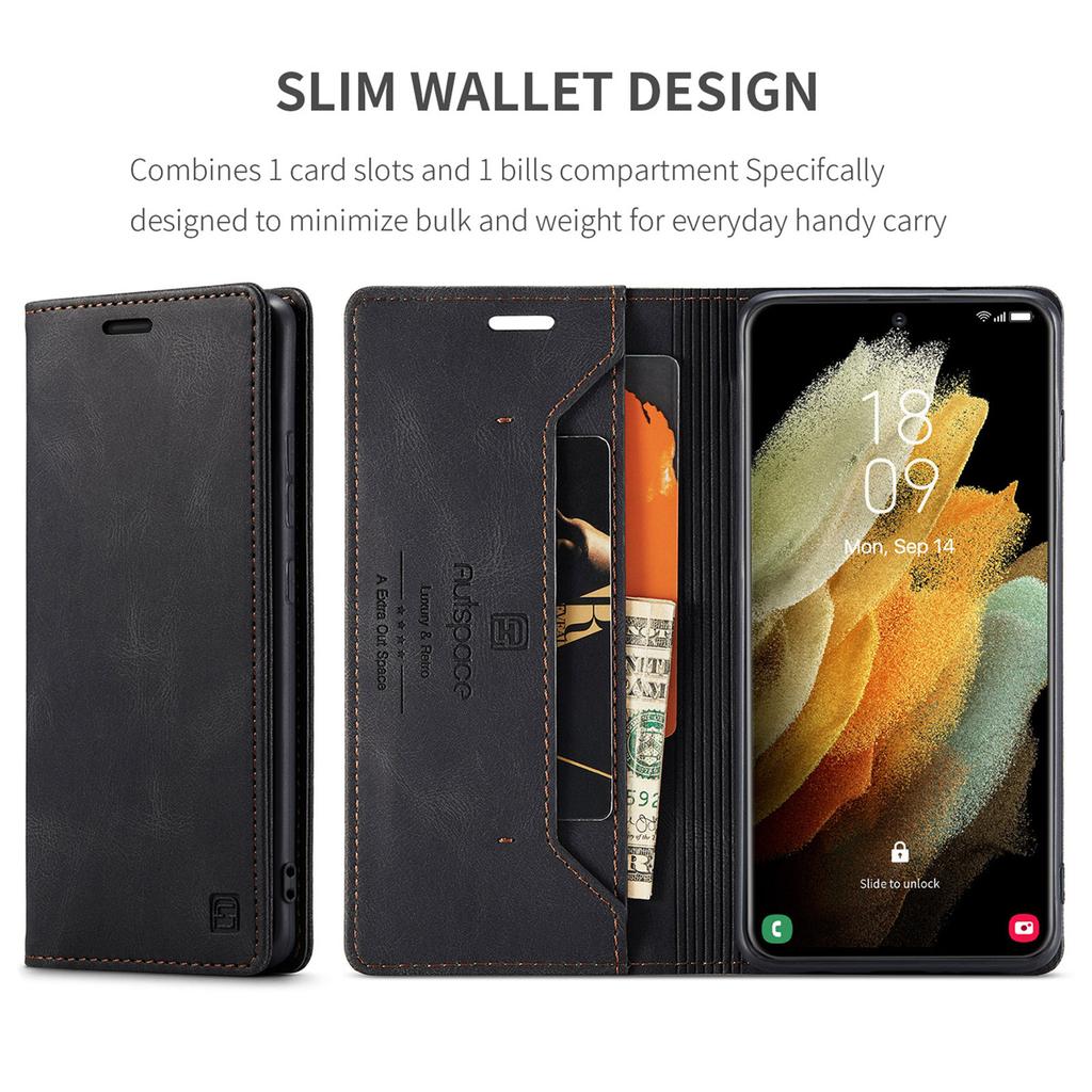 Премиальный винтажный кожаный чехол-кошелек для Samsung Galaxy S21 Ultra - Чехол-книжка со слотами для карт, Противоударный ретро стиль (4 цвета)