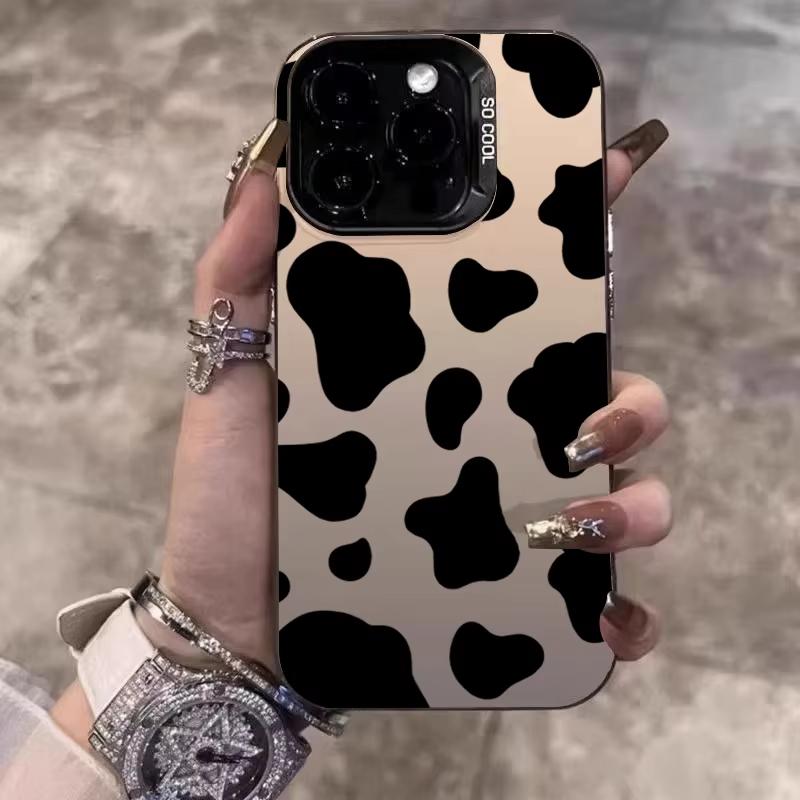 Black Leopard Print Electroplate Phone Case For Samsung Galaxy S25 Ultra S24 S23 S22 S21 S20 Plus FE A15 A35 A54 A55 Hard Cove