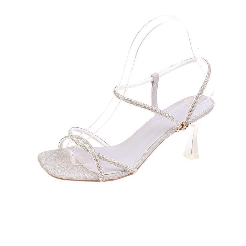 Сандалии женские лето 2024 новые женские корейские феи стиль мода крест стразы высокий каблук сандалии