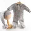 Ivory White Christmas Teddy Bear Hat Footed Romper Set Knitted Mohair Animal Beanie Newborn Photography Outfit Costume Onesie