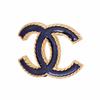 Chanel Золотая джинсово-синяя металлическая брошь с мелким глиттером, двойная C, женский стиль