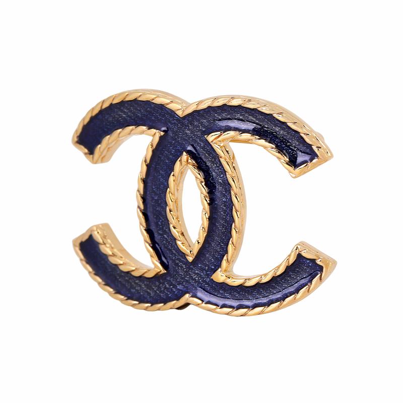 Chanel Золотая джинсово-синяя металлическая брошь с мелким глиттером, двойная C, женский стиль