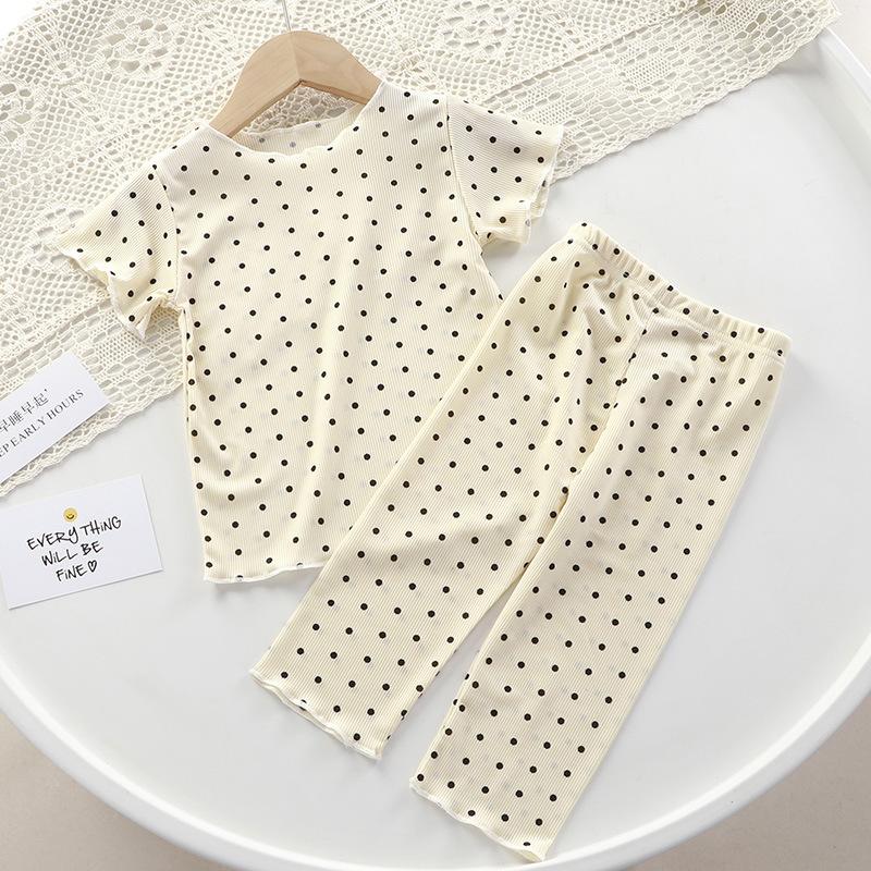 Летний тонкий костюм для девочек с короткими рукавами, летний комплект из двух предметов, корейский костюм с кондиционером