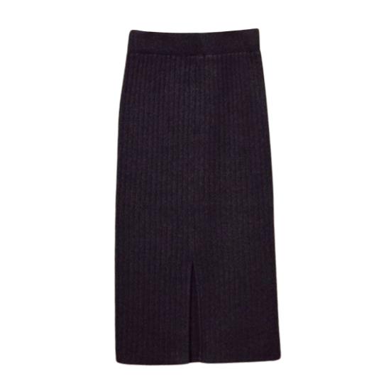 Женская трикотажная юбка с высокой талией и разрезом сзади, однотонная юбка миди