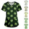 Plus Size Printed Scrub Working Uniform Tops For Women's Cross V Neck Saint Patrick’s Day Print Short Sleeve Fun T-Shirts Workwear Tee With Pockets