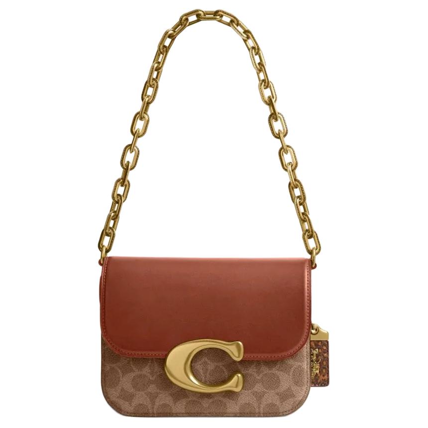 Coach Idol 21 Classic Logo Flap Chain Crossbody Bag Women bags Gold Brown CM551-B4XHG