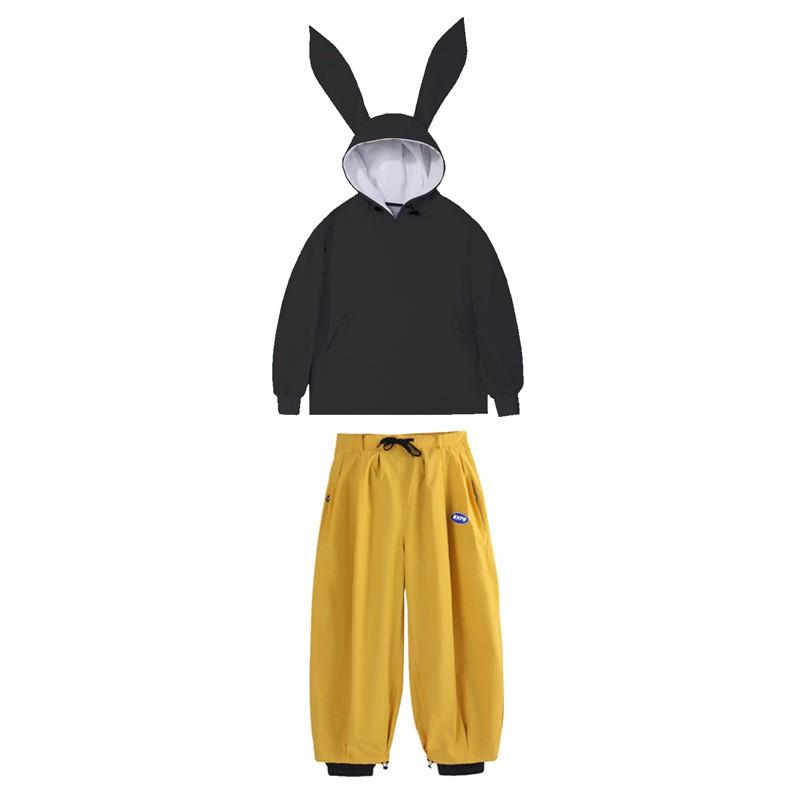 Mens Waterproof Ski Suit Set With Thick Insulated Pants Hooded Jacket Rabbit Ear Design Multi-Color Options Winter