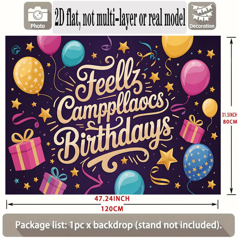 Happy Birthday Golden & Gold Design, 1pc Polyester Party Backdrop Banner, Photo Booth Background, Wall Decor