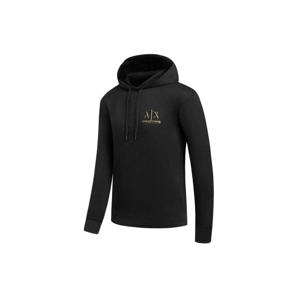 Armani Exchange Ss24 Худи со шнурком и принтом-буквами Свободная толстовка Мужская толстовка Черный 3DZMSB-Z9N1Z-1200