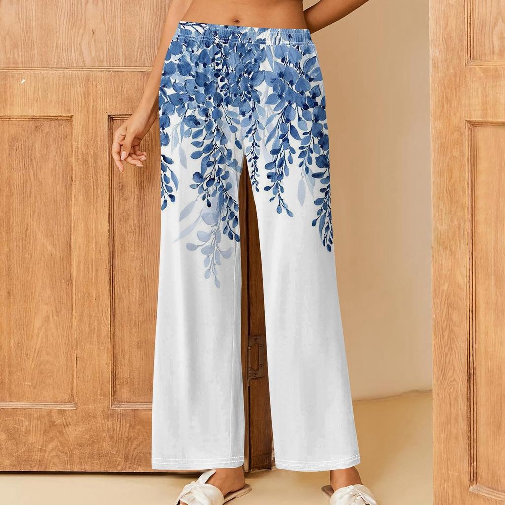 Женские повседневные брюки прямого кроя с эластичным поясом и принтом