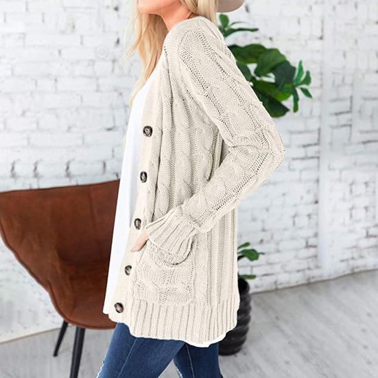 Женская кофта-свитер с длинным рукавом, на пуговицах, вязаное зимнее пальто с карманом