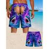Summer men's surfing shorts with fun shark print, ripped design, exposed butt, elastic waistband with drawstring, men's beach shorts