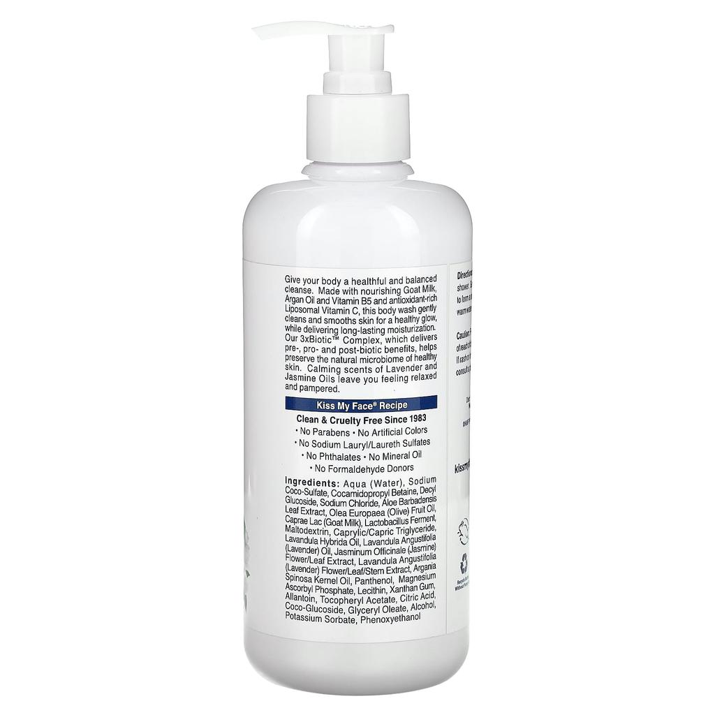 Kiss My Face Goat Milk Body Wash, Lavender + Jasmine, 16 Fl Oz (473 Ml)
