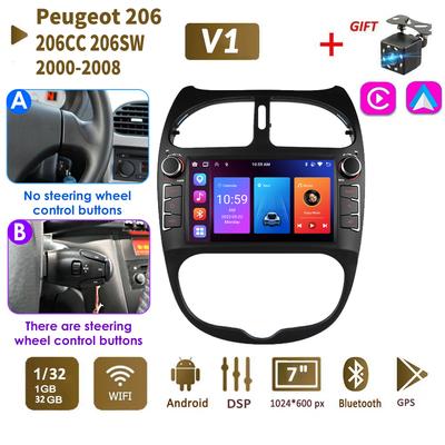 Автомобильный радиоприемник на базе Android 2 DIN для PEUGEOT 206 206CC 206SW 2000-2008, автоматический мультимедийный плеер, Wi-Fi, GPS, авторадио Carplay Navi 1 + 32 ГБ