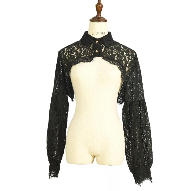 Medieval Steampunk Gothic Lolita Lantern Sleeve Ruffles Short Shawl Vintage Palace Blouse Women Victorian Crop Top Fake Collar