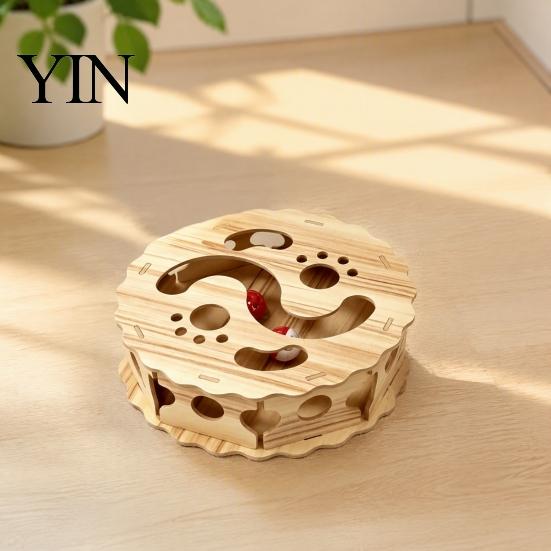 Sturdy Cat Maze Toy Interactive with Rolling Balls, Durable Density Board Scratching Indoor Pet Enrichment Toys Toy, Anxiety Relief Wooden Track