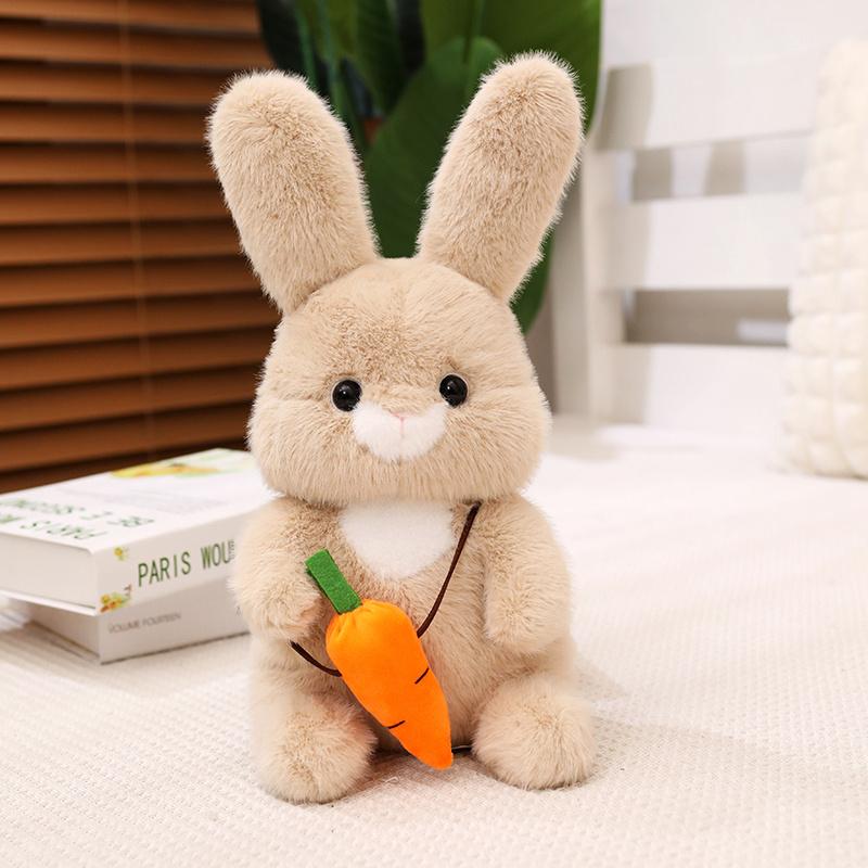 Kawaii Cartoon Long Hair Carrot Rabbit Plush Doll Pillow Black Brown Pink Rabbit Animal Plush Appease Toy Birthday Gift For Girl