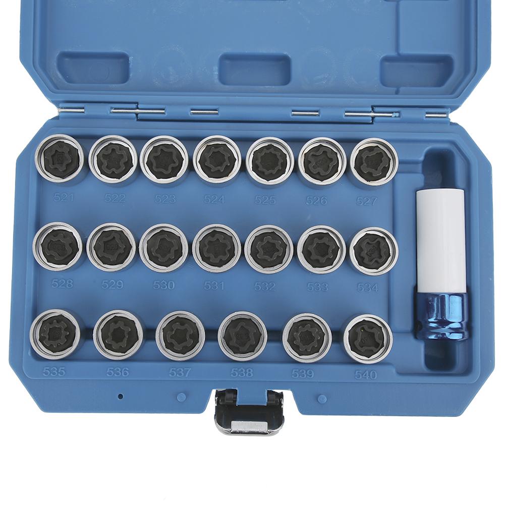 Набор из 21 предмета Набор ключей для блокировки колесных гаек Съемник Установка Комплект защиты от кражи Подходит для серии Mini E12 E21 E23