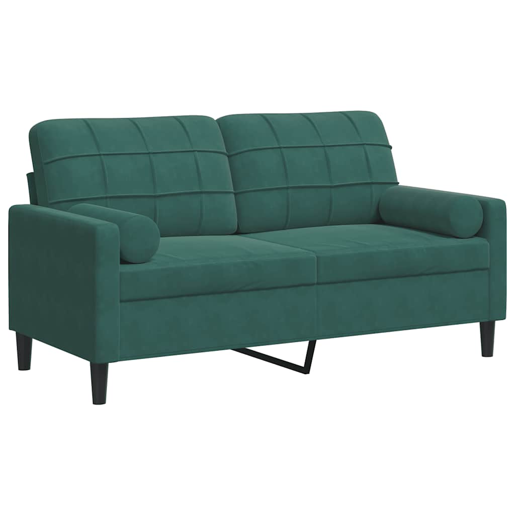 2 Seater Sofa with Decorative Cushions Dark Green 140 cm Velvet