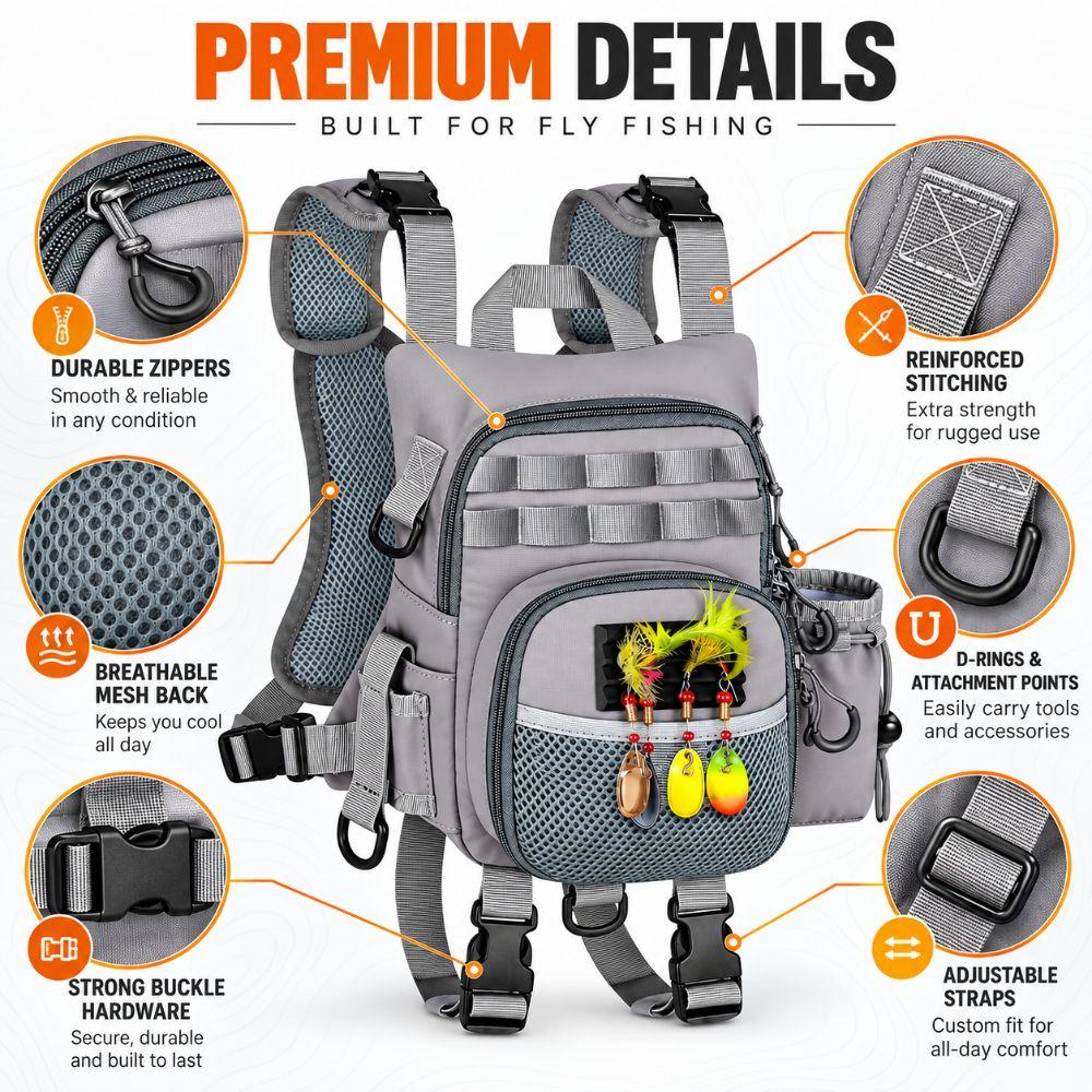 Lightweight Fly Fishing Chest Pack Waterproof Fishing Tackle Pack Fly Fishing