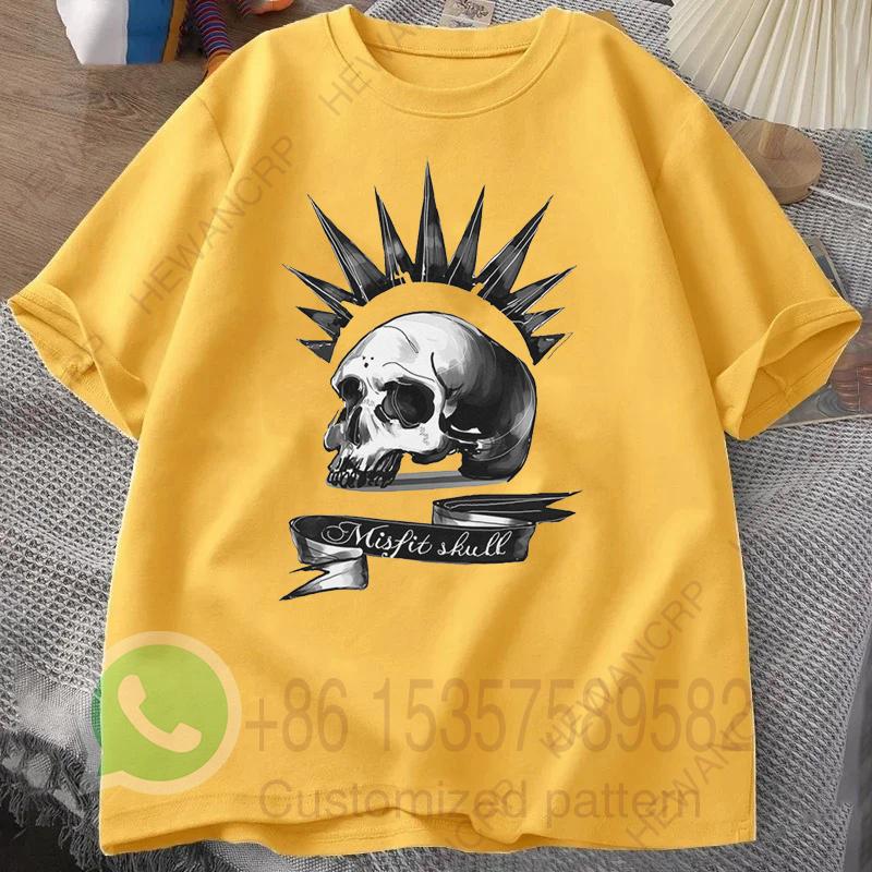 Футболка с принтом Misfit Skull Мужской спортивный костюм Хлопковые топы с коротким рукавом Свитшот с круглым вырезом Повседневная спортивная одежда Харадзюку Ретро Уличная одежда