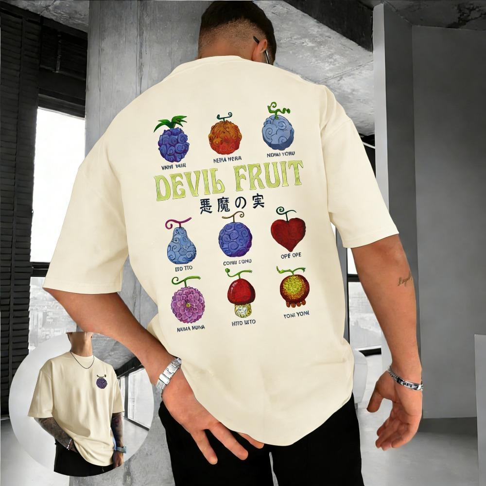 One Piece Devil Fruit Unisex Pure Cotton Tshirt 2026 Summer Anime Print American Loose Casual Parentchild Short Sleeved Top