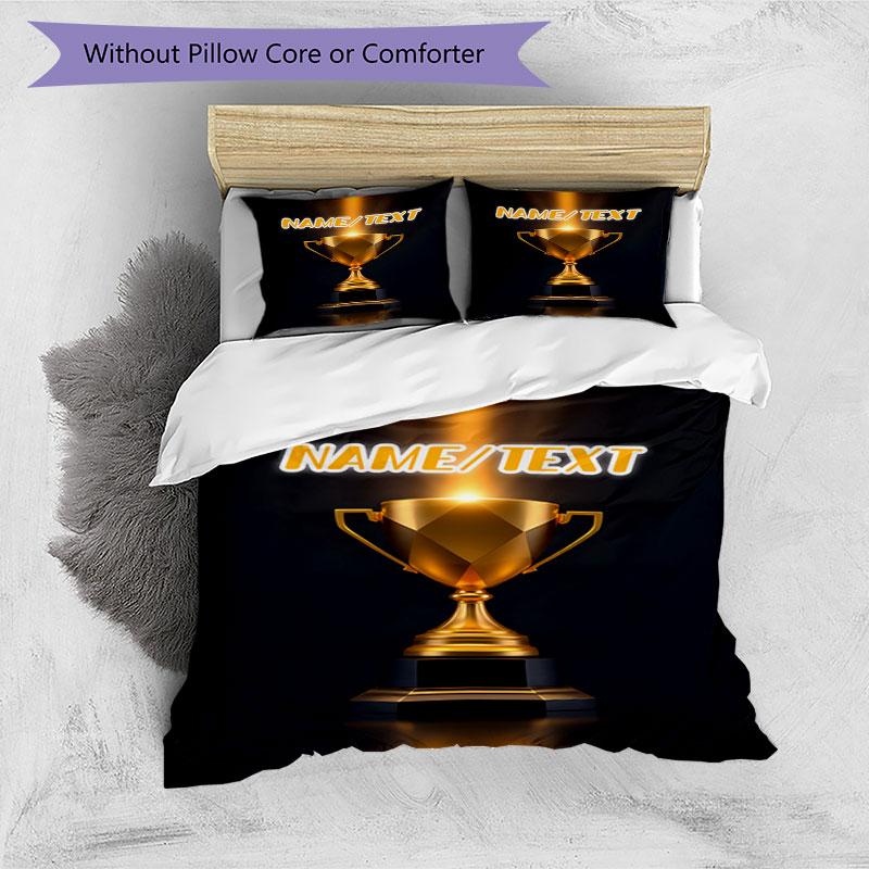 3PC Custom Name Golden Achievement Award Bedding Set Printed Bedding Set Duvet Cover Closure Includes 1 Duvet Cover & 175 Pillowcases for Bedroom
