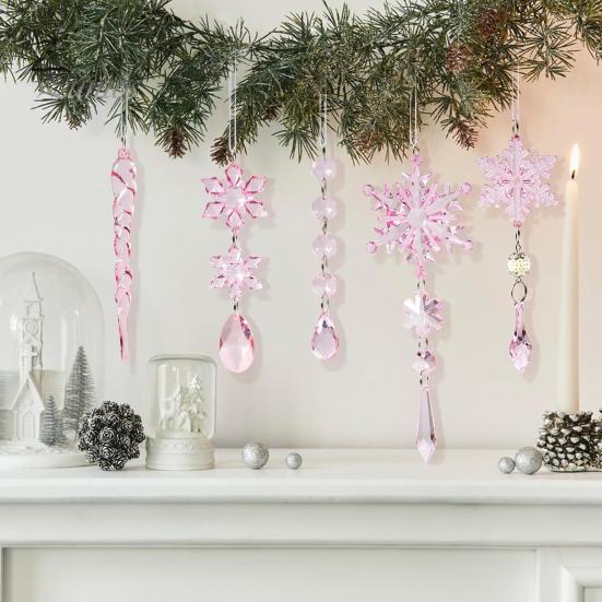 18Pcs Christmas Snowflake Ornaments Hanging Acrylic Crystal Snowflakes Icicle Drop Decorations for Christmas Tree Winter Party Decor