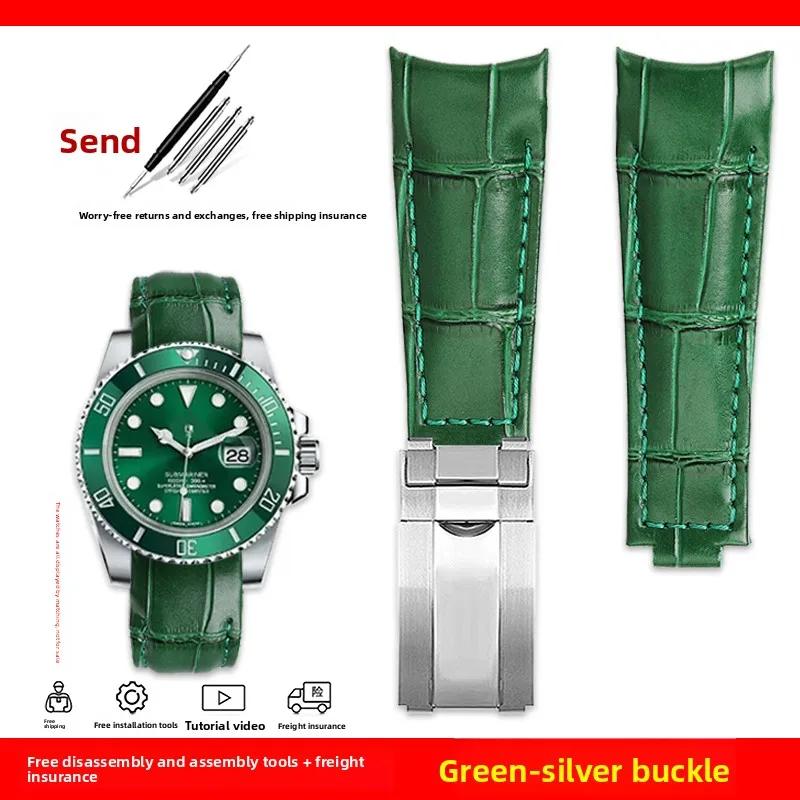 Изогнутый ремешок для часов 20 мм Original Style Для Rolex Water Ghost Натуральная кожаный ремешок GMT Submariner Daytona мужской браслет