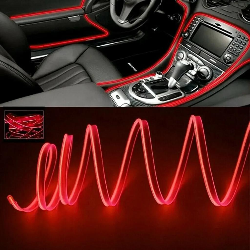 200cm Cold Light Strip Red LED Auto Car Interior Decor Atmosphere Wire Strip Light Lamp Accessories 12V