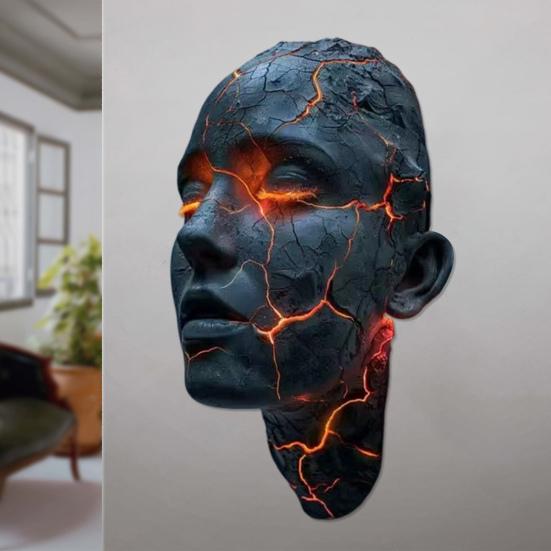 Настенный светильник 'Трещина души' Светодиодный настенный бра 'Человеческое лицо' Художественный эффект разбитого стекла Светящаяся голова