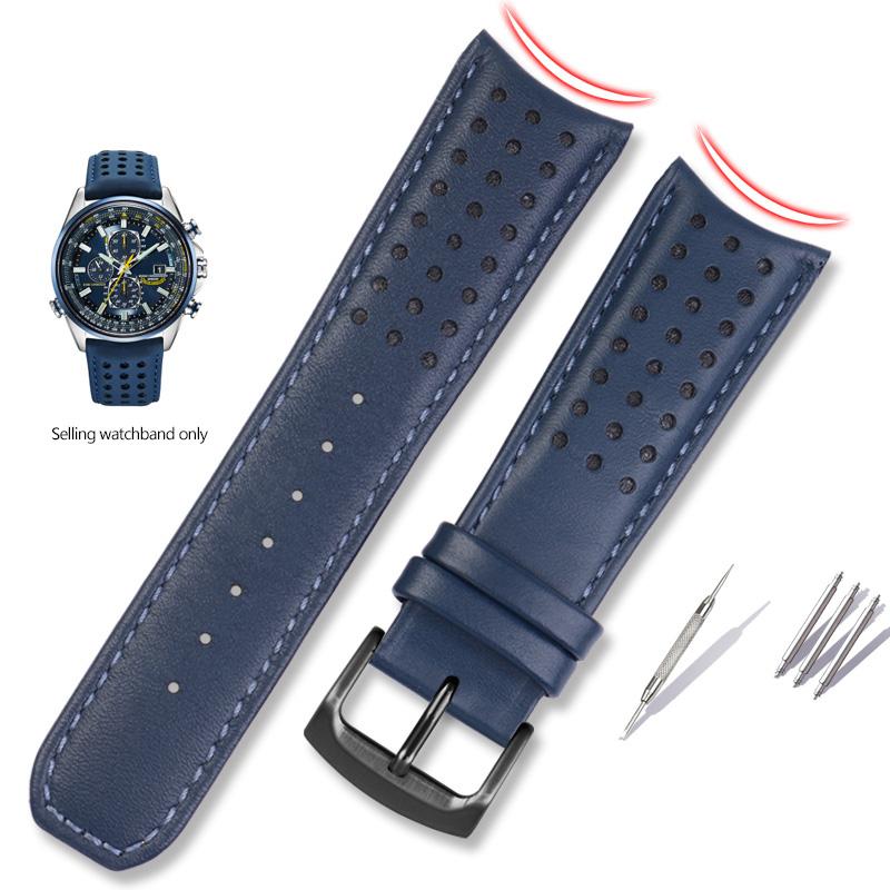 Ремешок для часов из натуральной кожи + силиконовой резины для Citizen Blue Angel AT8020 Sky Eagle JY8078 8035, браслет, 22 мм 23 мм, черный