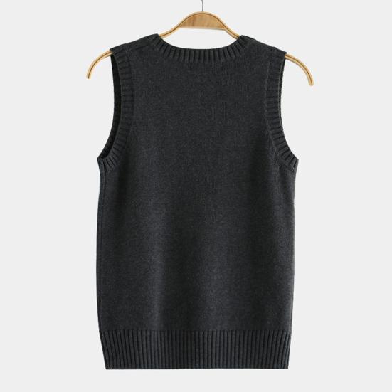Yousheng Женский вязаный жилет с V-образным вырезом без рукавов с ребристой отделкой Однотонный жилет Топы Осень Зима Свободный трикотаж