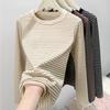Round Neck Striped Women's Winter Wear Slim Fit Women's T-shirt Long Sleeved Top