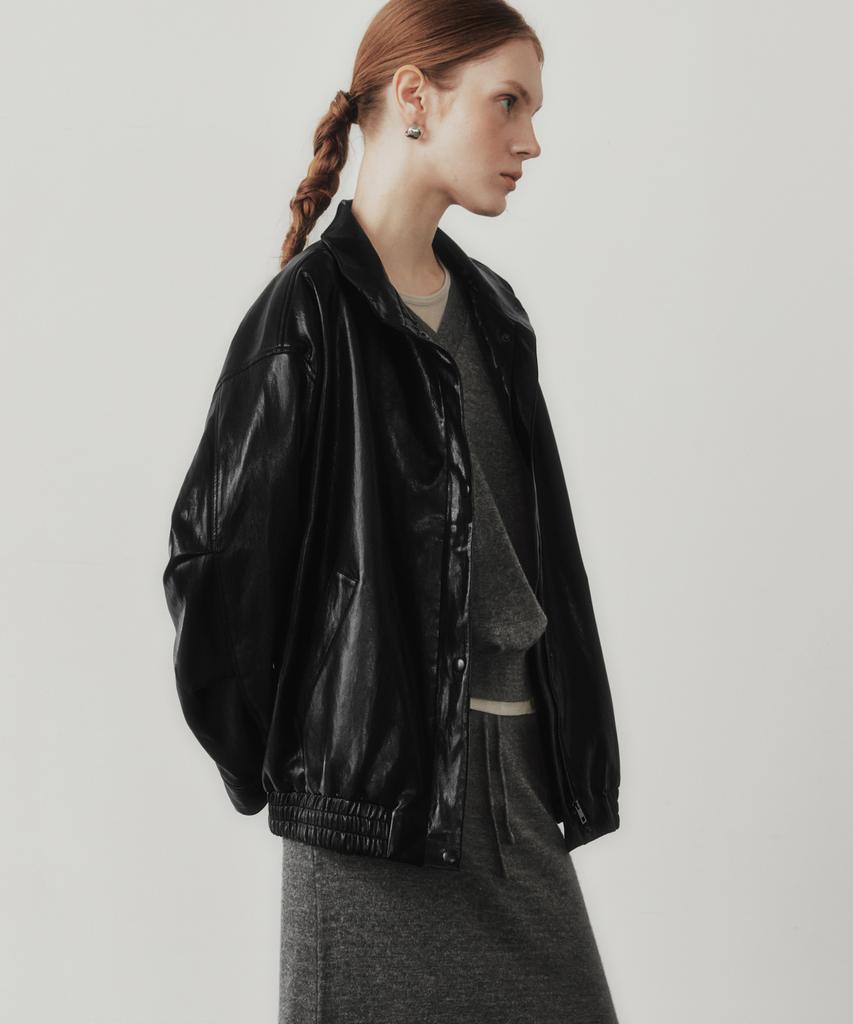 ZEROSTREET Lezero High-Neck Leather Blouson Jacket / Black