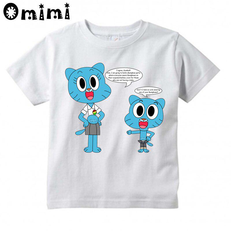 Футболка с мультяшным принтом «Удивительный мир Гамбола» для мальчиков и девочек, детская отличная повседневная футболка с короткими рукавами