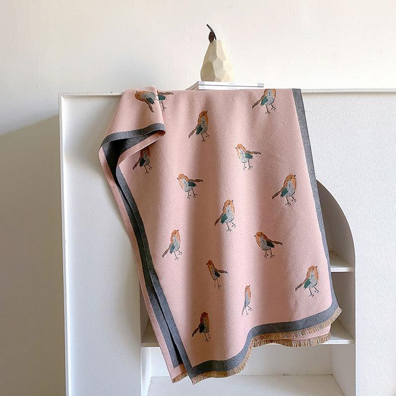 Scarf Women'S Imitation Cashmere Bird Air Conditioner Shawl With Thickened Warm Scarf