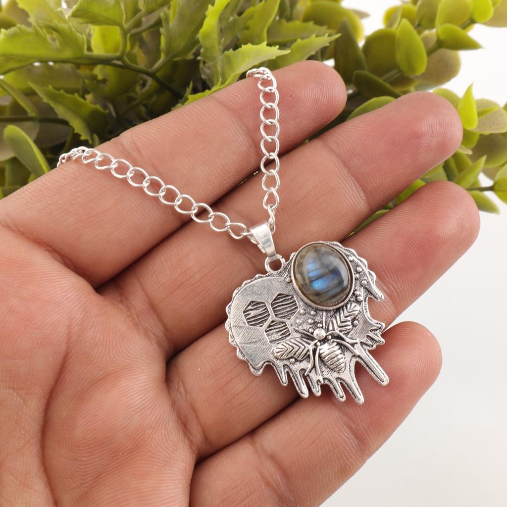 Natural Labradorite Gemstone 925 Sterling Silver Handmade Jewelry Pendant 1.49" CP-28-29
